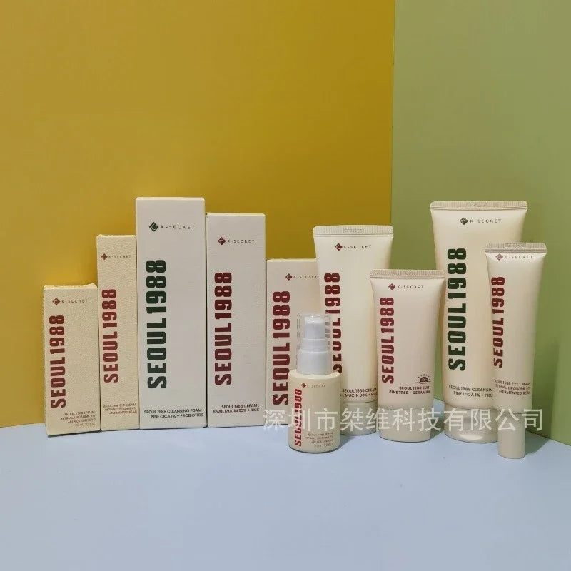 Coffret Skincare Coréen Séoul 1988 – Essence, Crème Yeux Rétinol, Solaire & Nettoyant